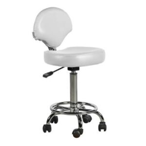Taburete Estética Blanco con respaldo y ruedas